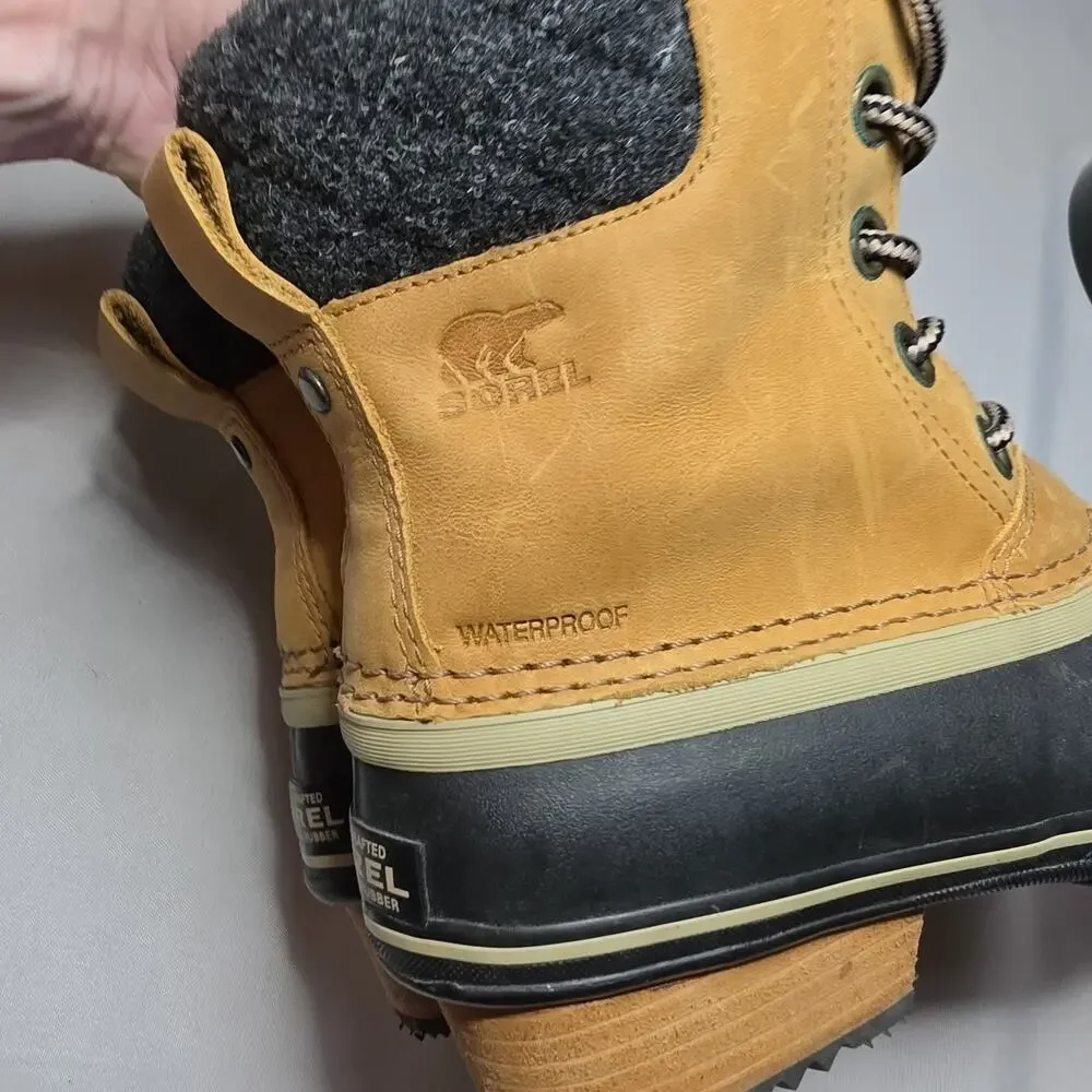 Sorel Women's Slimpack II Boot SZ 6.5 Duck Tan Leather Waterproof Lace Up Wool